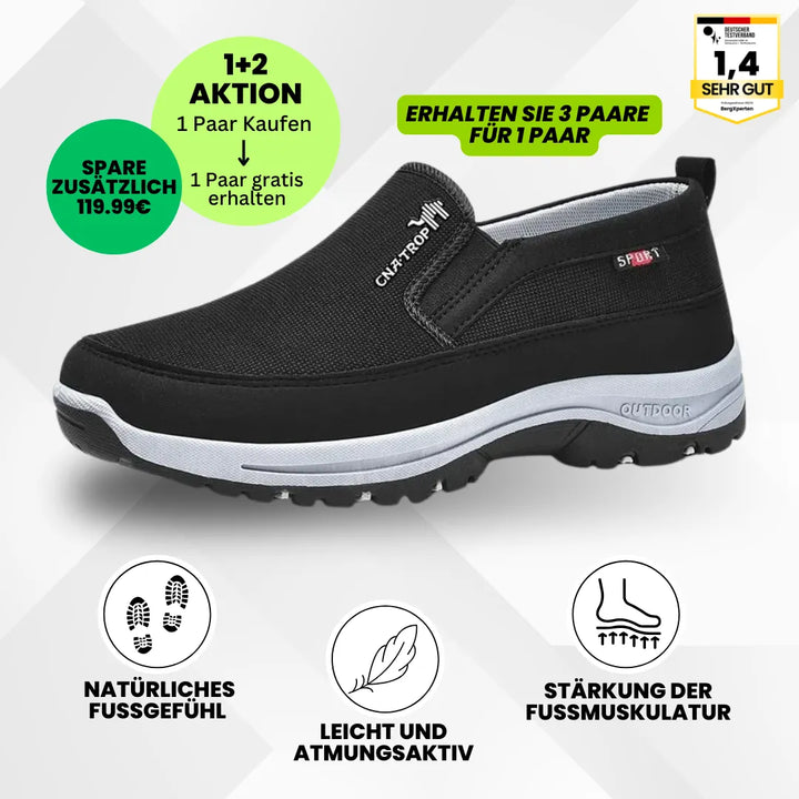"Ergonomische Komfortschuhe mit orthopädischer Sohle, braun, atmungsaktives Design, ideal zum schmerzfreien Wandern."
