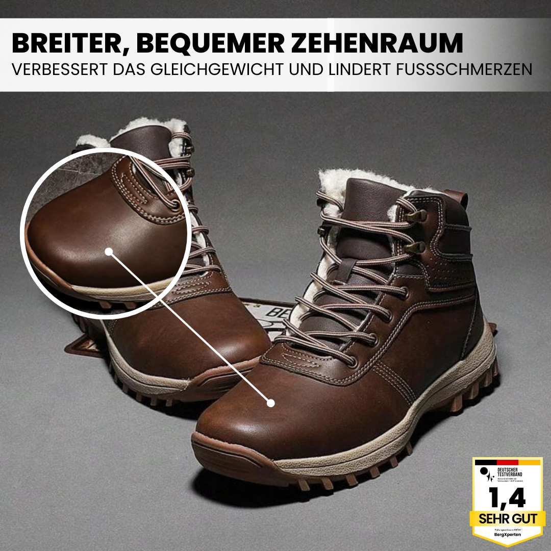"Ergonomische, wasserdichte Winterschuhe, schwarzer Stiefel für kalte Tage, bequeme Passform, atmungsaktiv, schmerzlindernd."