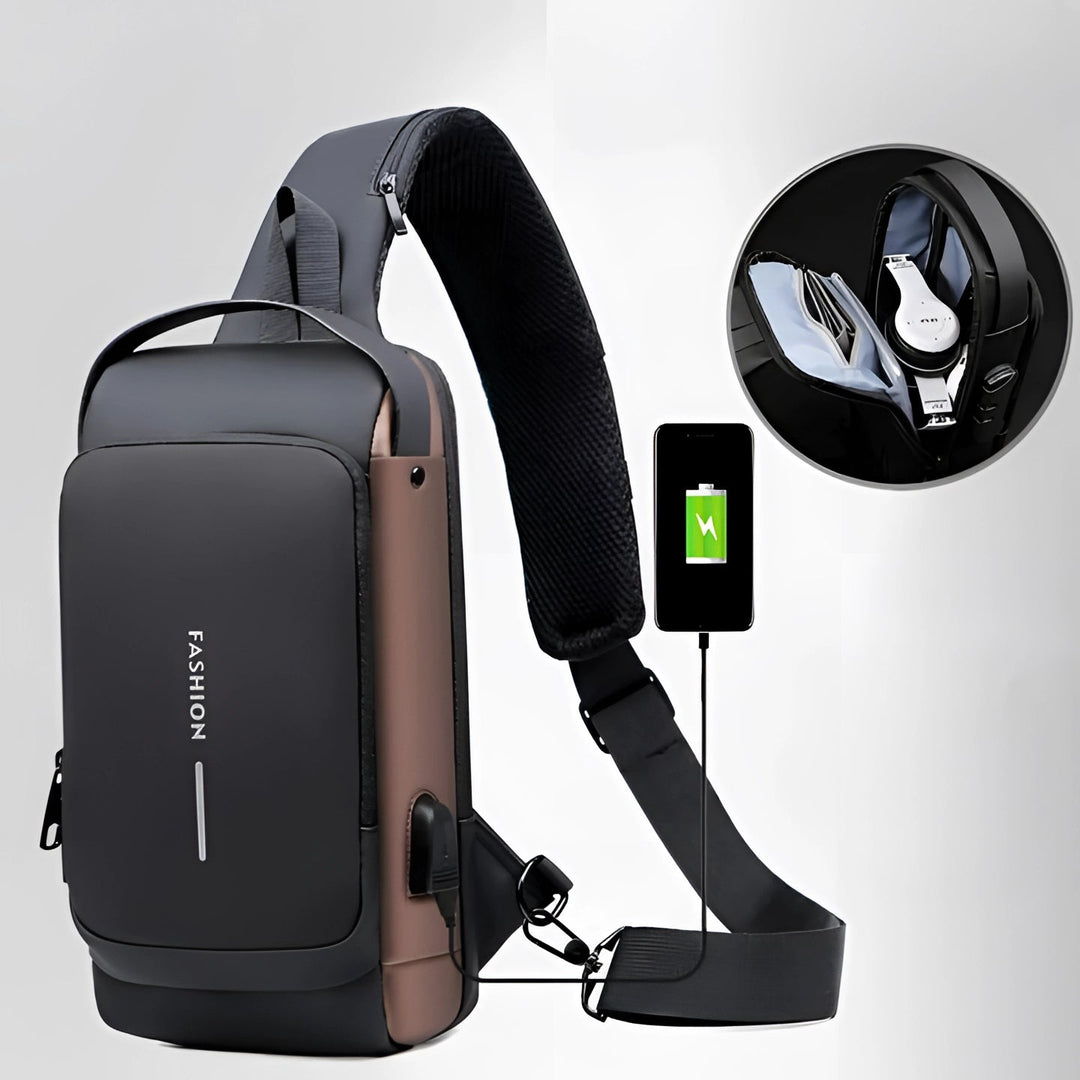 "Ergonomischer USB Rucksack Herren, Anti-Diebstahl, wasserdicht, für Pendeln/Reisen, mit USB-Port, Schwarz"