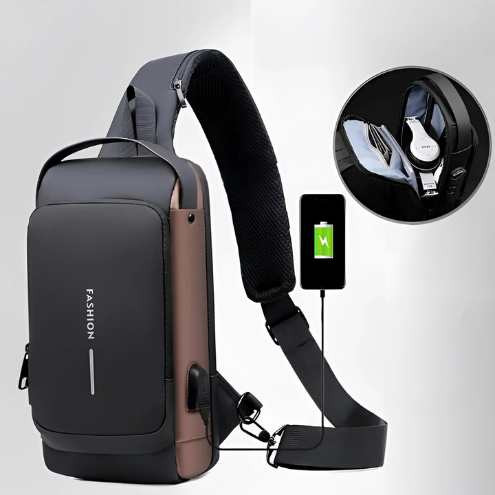 "Ergonomischer USB Rucksack Herren, Anti-Diebstahl, wasserdicht, für Pendeln/Reisen, mit USB-Port, Schwarz"