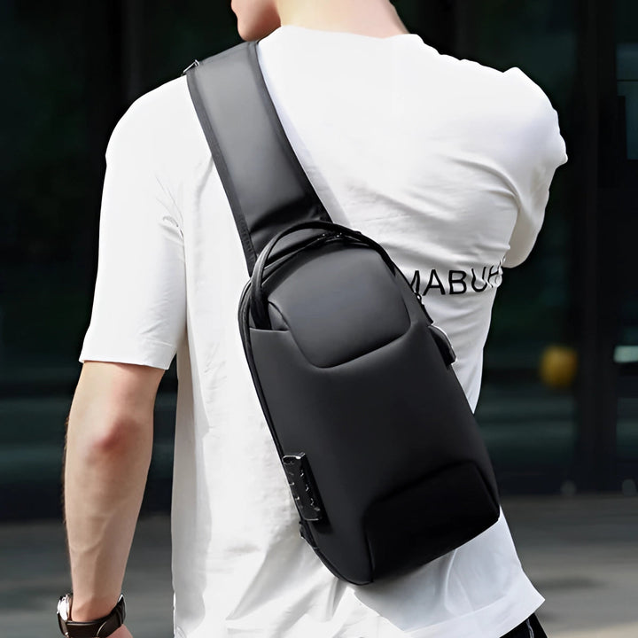 "Ergonomischer USB Rucksack Herren, Anti-Diebstahl, wasserdicht, für Pendeln/Reisen, mit USB-Port, Schwarz"