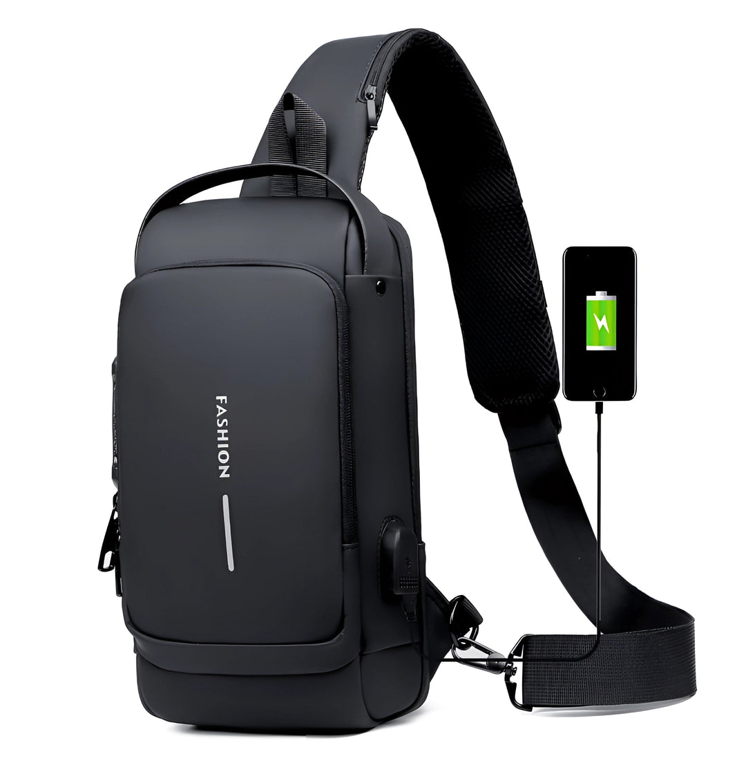 "Ergonomischer USB Rucksack Herren, Anti-Diebstahl, wasserdicht, für Pendeln/Reisen, mit USB-Port, Schwarz"