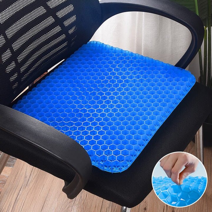 Ergonomisches Gel-Sitzkissen mit rutschfester Unterseite, atmungsaktivem Material, ideal für Büro- und Autositze.