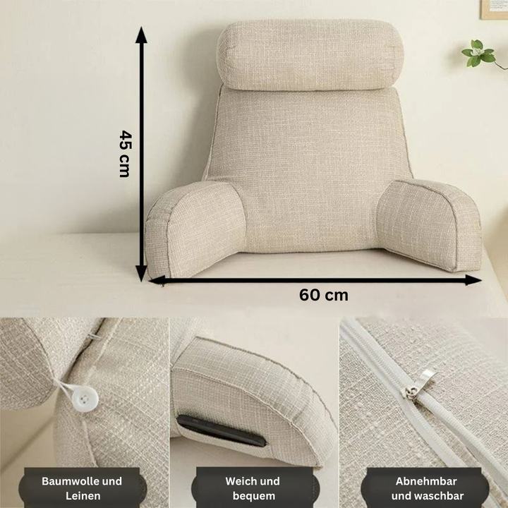 "Ergonomisches Sitzkissen mit verstellbarer Kopfstütze und eleganten Armlehnen für Nacken- und Rückenschmerzlinderung"