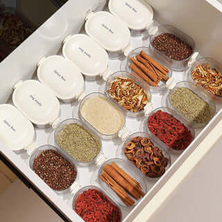 Coffret de boîtes à épices empilables avec cuillère doseuse