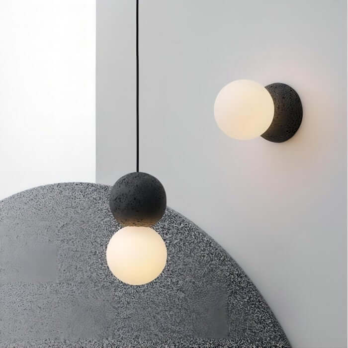 Lampe suspendue design en ciment et verre