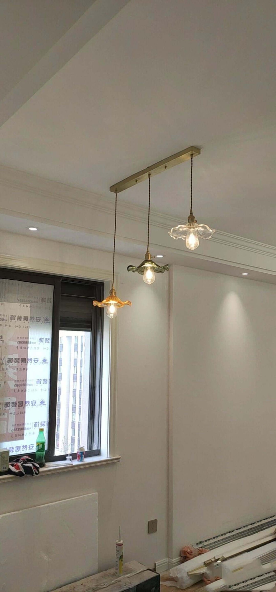 Suspension LED, vitrail et cuivre - Design moderne
