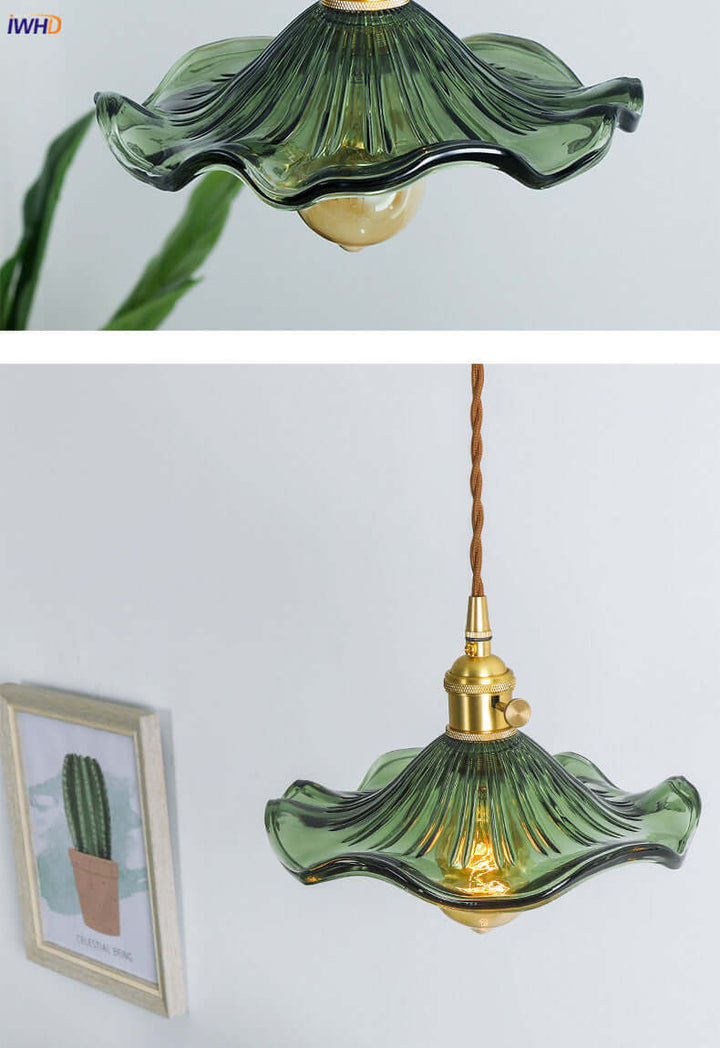 Suspension LED, vitrail et cuivre - Design moderne