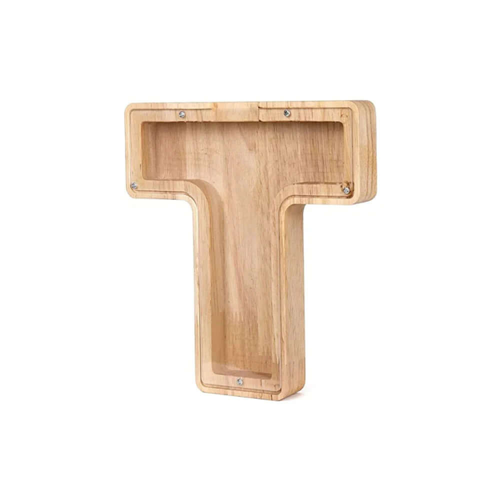 Tirelire en bois avec fenêtre de visualisation - motif alphabet