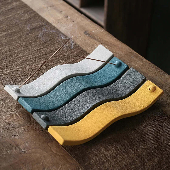 Porte-encens en céramique motif vague
