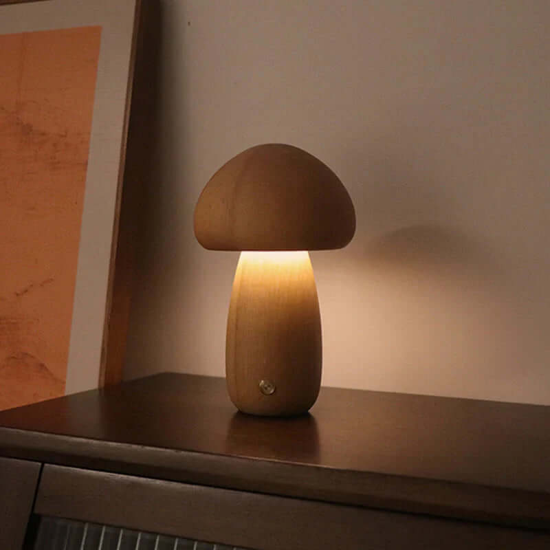 Veilleuse LED en forme de champignon en bois - Éclairage d'ambiance