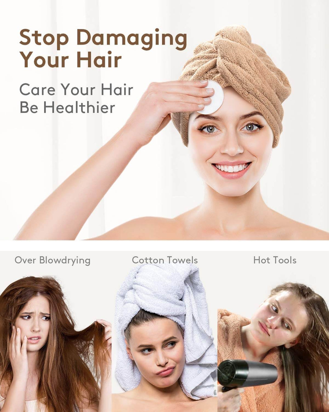 3er Pack Mikrofaser Haarhandtuch Turban mit Knoten