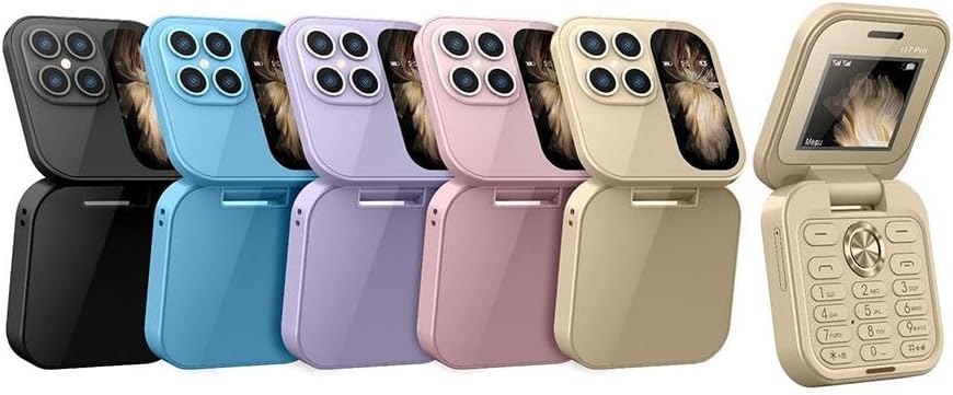 "Faltbares Mini-Handy mit Klappdesign, dualer SIM-Nutzung und LED-Taschenlampe in elegantem Schwarz."