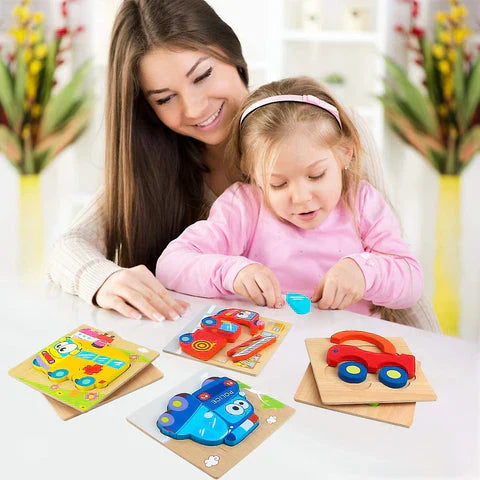 Farbenfrohes Montessori-Tierpuzzle aus Holz mit liebevollen Tiermotiven fördern Feinmotorik bei Kindern ab 2 Jahren.