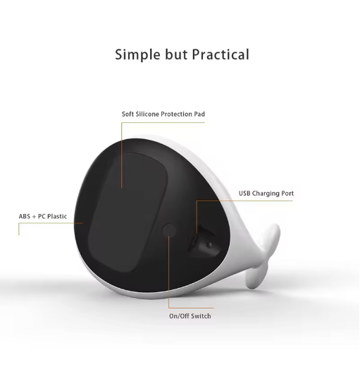 Farbwechsel-Wal-Nachtleuchte aus weichem Silikon, sanftes Licht ideal fürs Kinderzimmer, wiederaufladbar und kabellos.