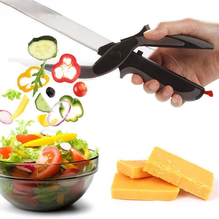 Cutter de cuisine 2 en 1 - couteau de coupe avec planche à découper