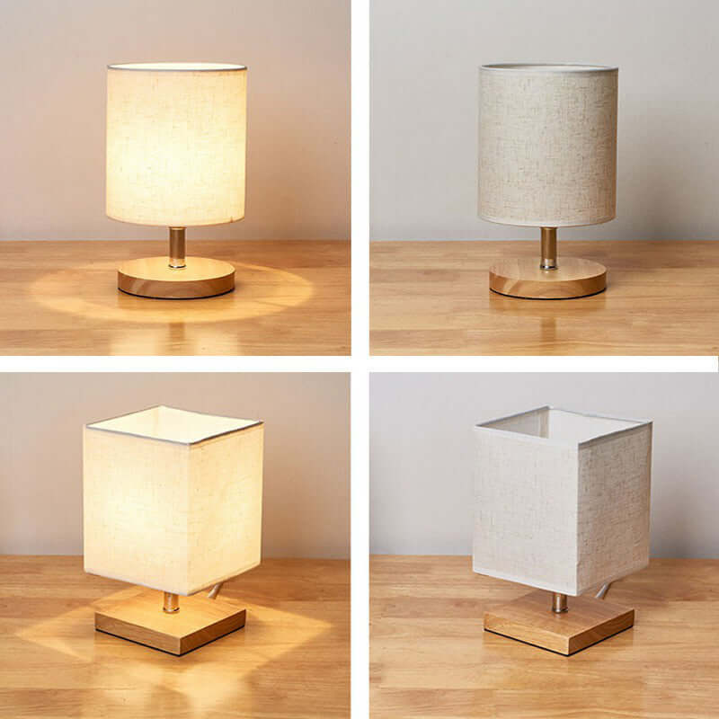 Minimalistische Tischlampe Holz & Leinen