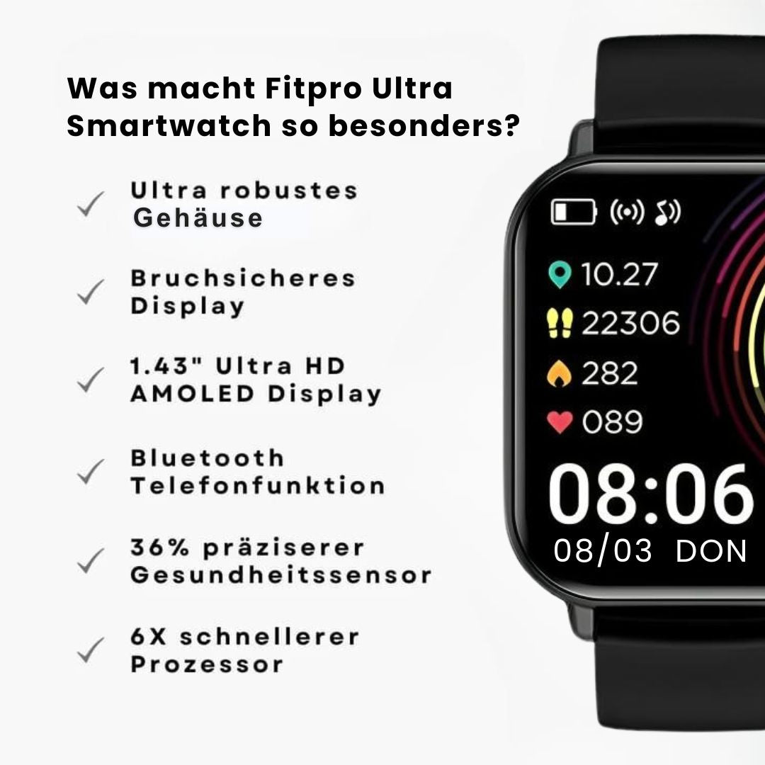 "Fitpro Ultra Smartwatch 2025 mit stilvollem Design, 11 Gesundheitsparametern, wasserdicht IP68, Fitness & Gesundheit"