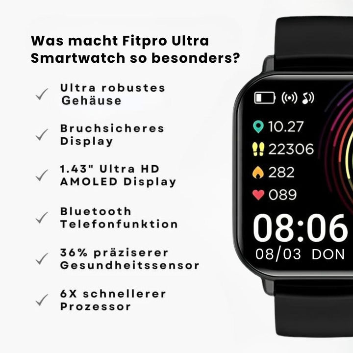 "Fitpro Ultra Smartwatch 2025 mit stilvollem Design, 11 Gesundheitsparametern, wasserdicht IP68, Fitness & Gesundheit"
