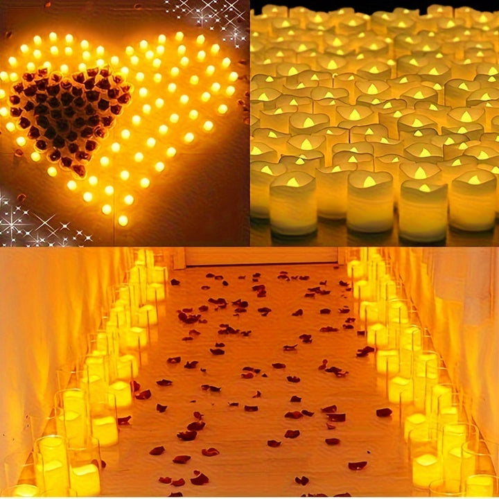 "Flammenlose LED-Kerzen Set, warmes, flackerndes Licht, batteriebetrieben, ideal für romantische und sichere Dekoration."
