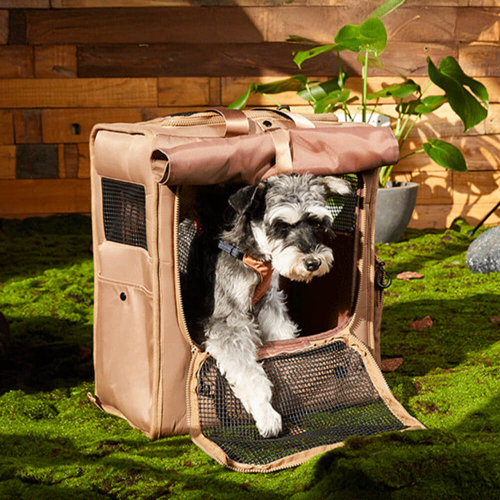 "Großer, atmungsaktiver Reise-Rucksack für Haustiere aus wasserdichtem Material, mit ergonomischen Gurten und Mesh-Design."