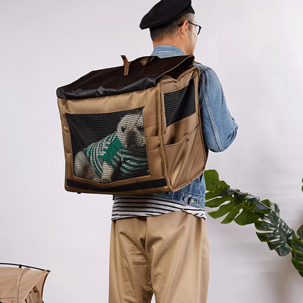 "Großer, atmungsaktiver Reise-Rucksack für Haustiere aus wasserdichtem Material, mit ergonomischen Gurten und Mesh-Design."