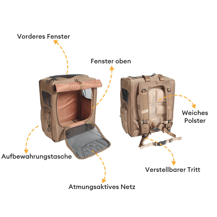 "Großer, atmungsaktiver Reise-Rucksack für Haustiere aus wasserdichtem Material, mit ergonomischen Gurten und Mesh-Design."