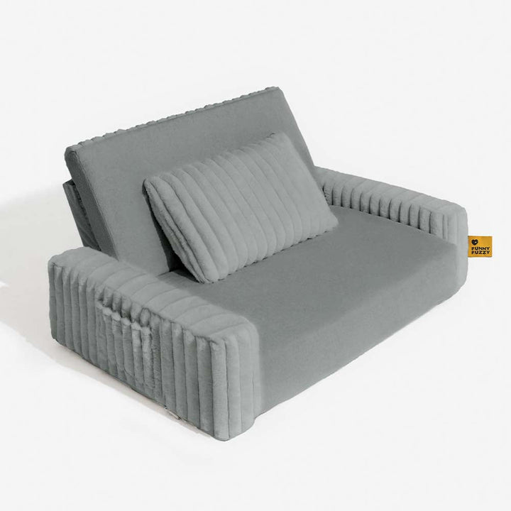 "Großes orthopädisches Mensch-Hund-Bett in flauschigem Beige mit weichen Nackenrollen für maximalen Komfort und Unterstützung