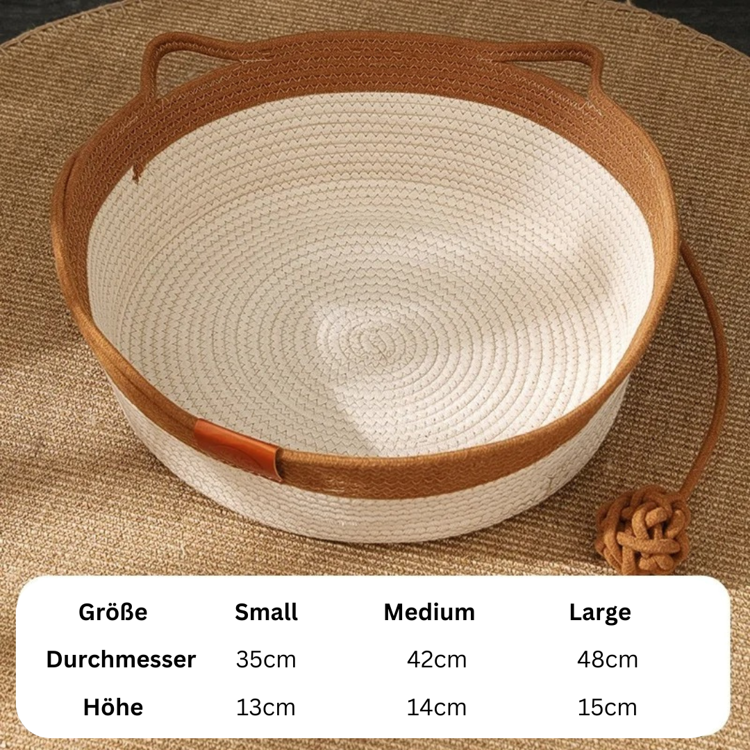 "Handgewebtes Katzenbett aus Baumwollseil mit hohen Seitenwänden, weich und komfortabel, passt in jede Einrichtung"