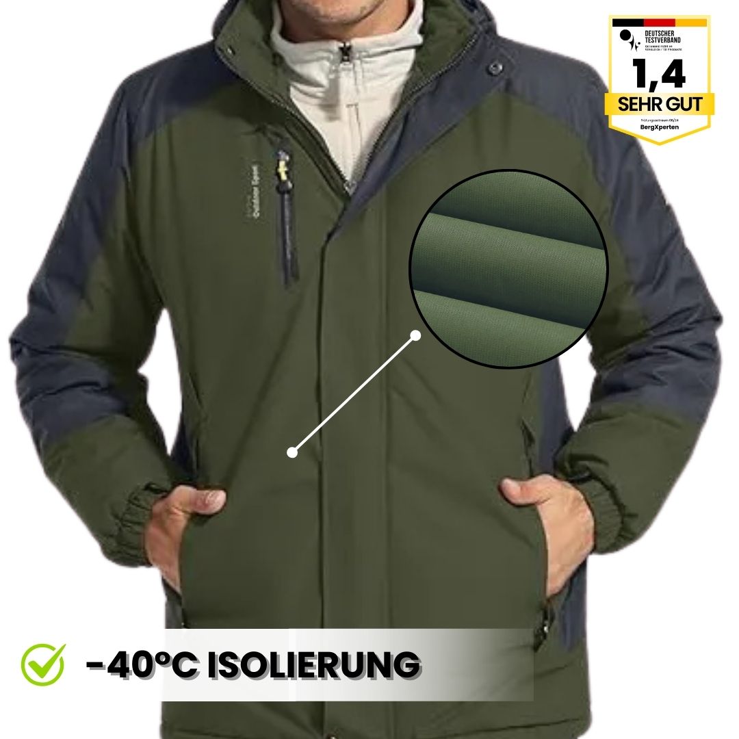 "Herren Outdoorjacke, wasserdicht, warm gefüttert, mit Kapuze, Color-Block-Design, ideal für Camping und Wandern"