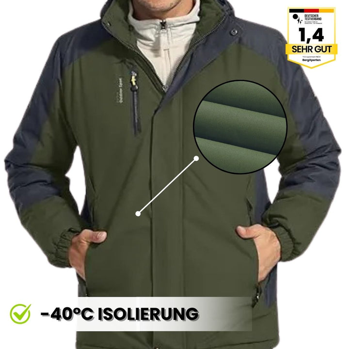 "Herren Outdoorjacke, wasserdicht, warm gefüttert, mit Kapuze, Color-Block-Design, ideal für Camping und Wandern"