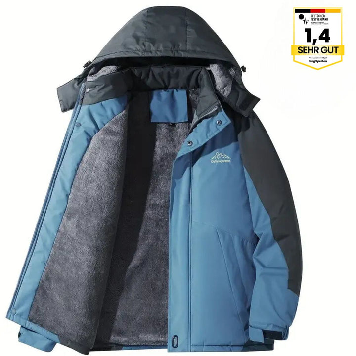 "Herren Outdoorjacke, wasserdicht, warm gefüttert, mit Kapuze, Color-Block-Design, ideal für Camping und Wandern"