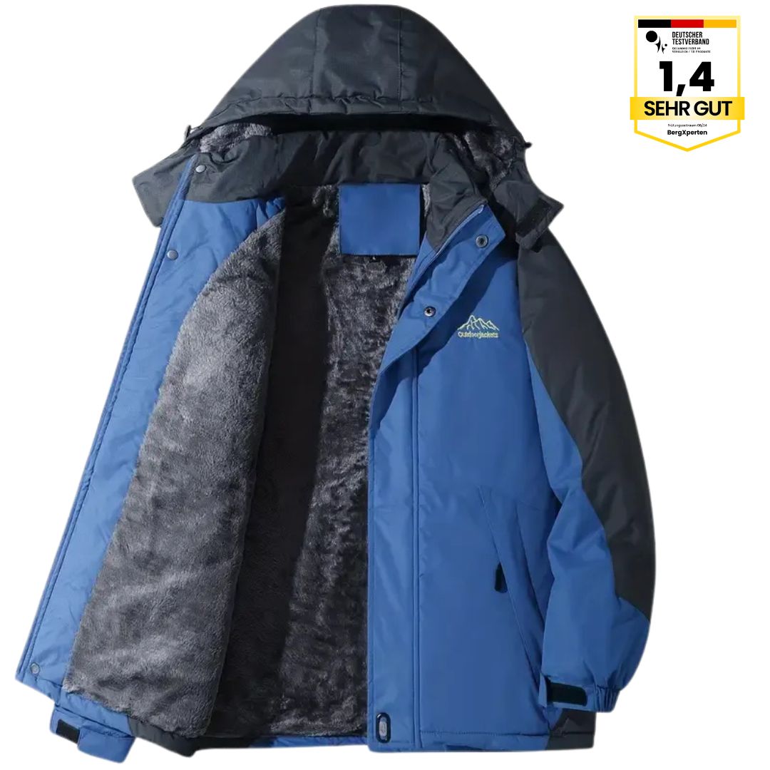 "Herren Outdoorjacke, wasserdicht, warm gefüttert, mit Kapuze, Color-Block-Design, ideal für Camping und Wandern"