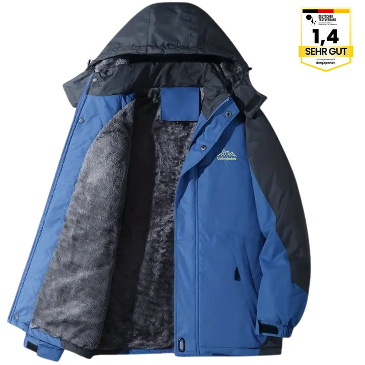 "Herren Outdoorjacke, wasserdicht, warm gefüttert, mit Kapuze, Color-Block-Design, ideal für Camping und Wandern"