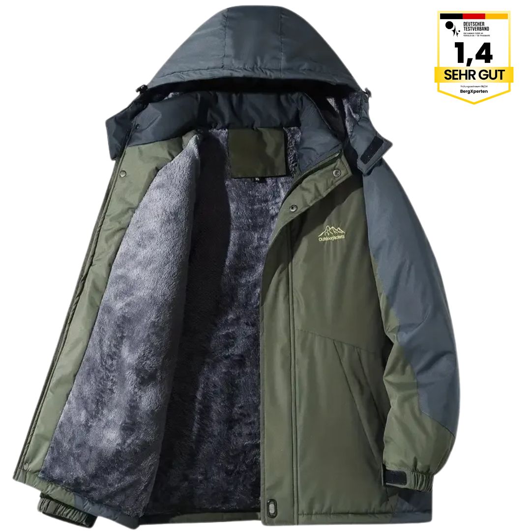 "Herren Outdoorjacke, wasserdicht, warm gefüttert, mit Kapuze, Color-Block-Design, ideal für Camping und Wandern"