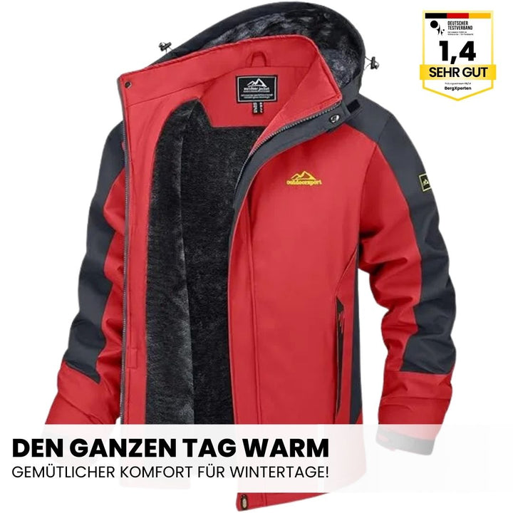"Herren Outdoorjacke, wasserdicht, warm gefüttert, mit Kapuze, Color-Block-Design, ideal für Camping und Wandern"