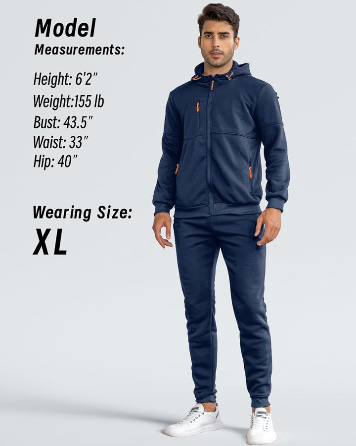 "Herren Slim-Fit-Trainingsanzug atmungsaktiv, dunkelblau, Vorderansicht, stilvoller Look, leichtes Material für Sport & Freiz