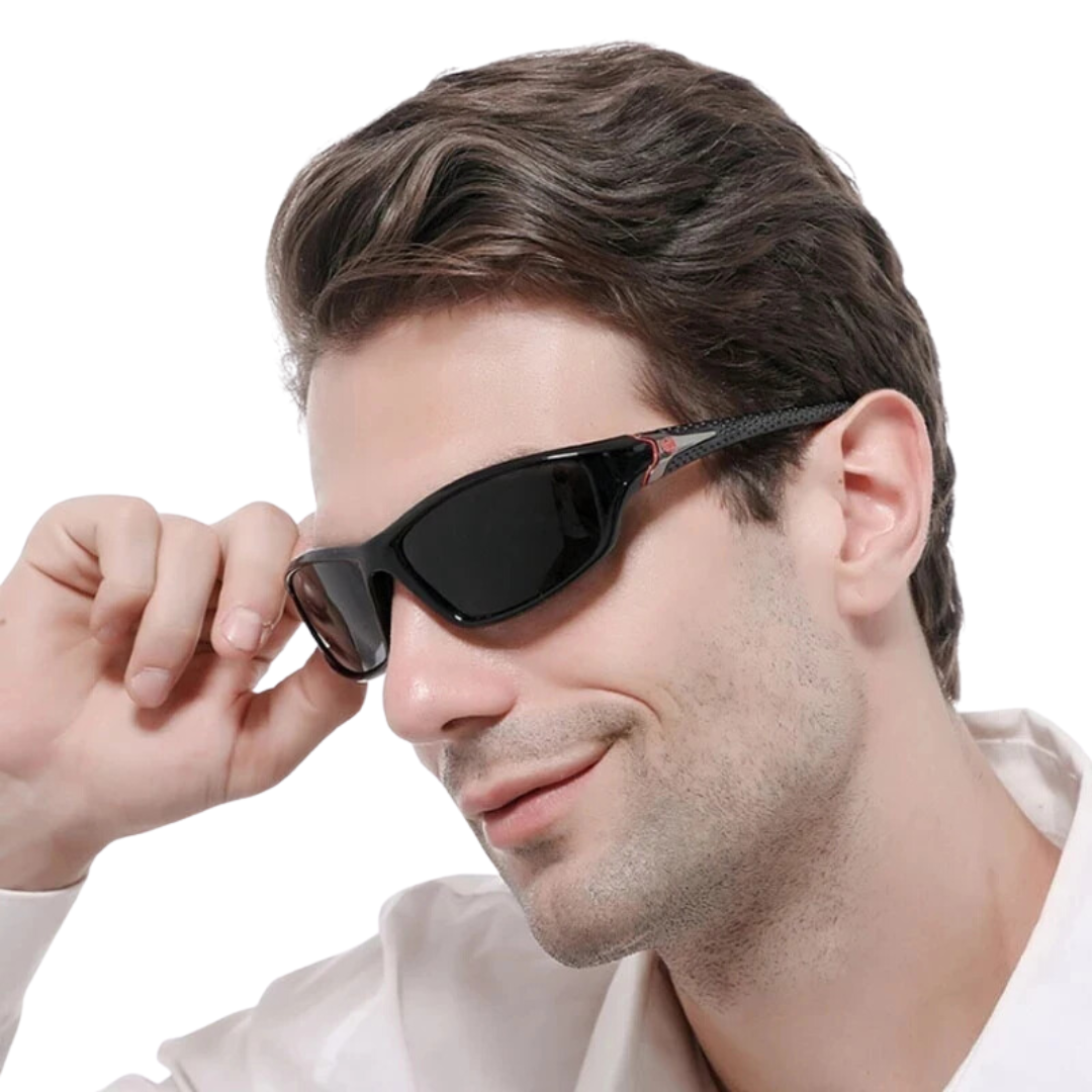 "Herren Sportbrille mit polarisierten Gläsern, UV-Schutz, schlanker Rahmen, ideal für Outdoor-Aktivitäten bei Sonnenschein."