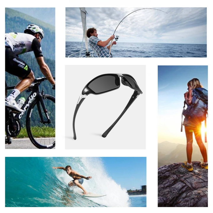 "Herren Sportbrille mit polarisierten Gläsern, UV-Schutz, schlanker Rahmen, ideal für Outdoor-Aktivitäten bei Sonnenschein."