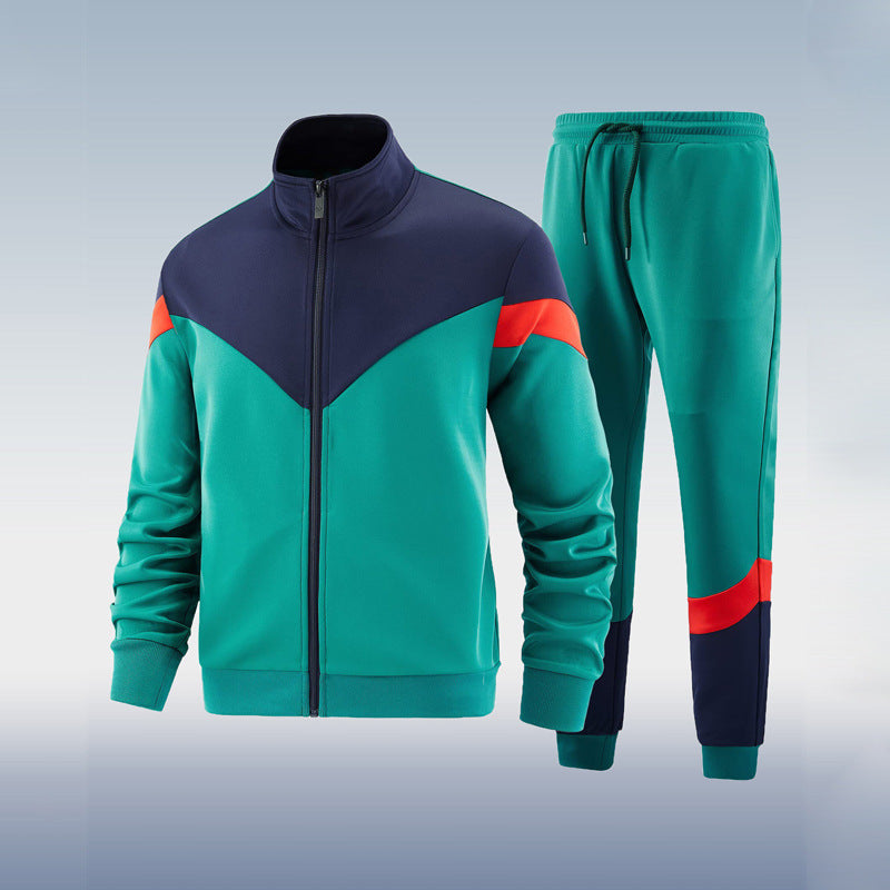 "Herren Trainingsanzug Set, atmungsaktiv, modern; dunkelblaues Set mit Jacke und Hose, ideal für Sport und Freizeit."