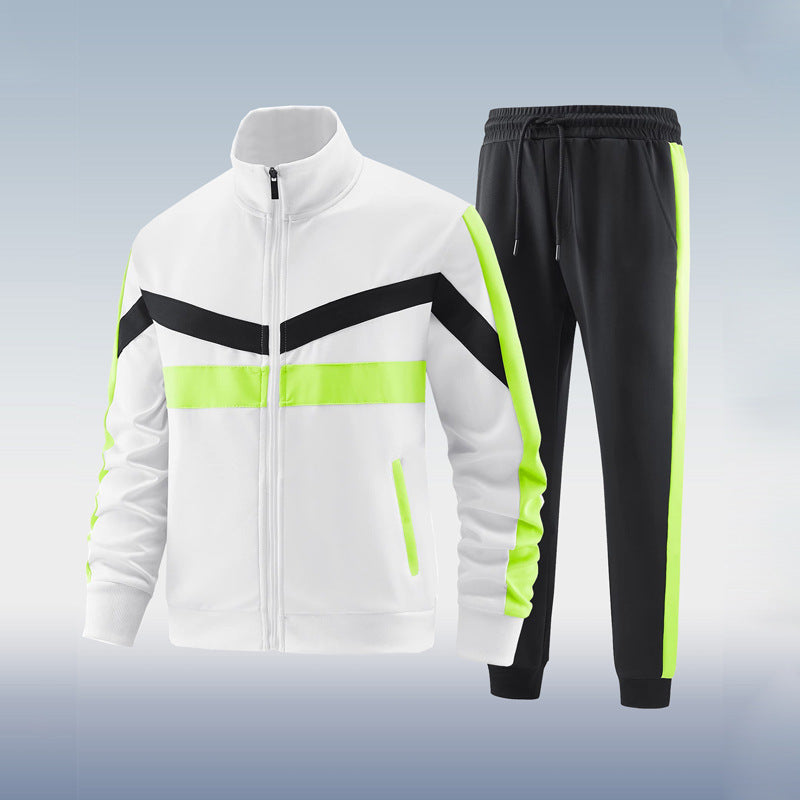 "Herren Trainingsanzug Set, atmungsaktiv, modern; dunkelblaues Set mit Jacke und Hose, ideal für Sport und Freizeit."