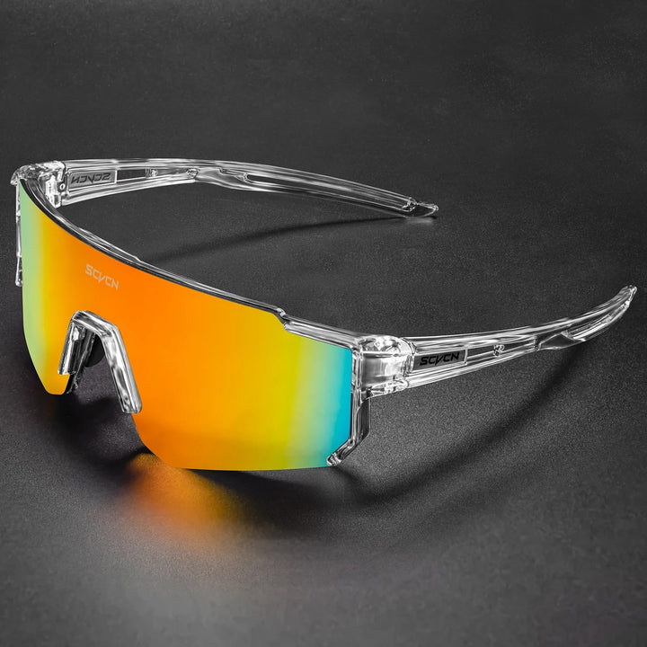 Hochleistungs-Sportsonnenbrille mit UV400 Schutz in frontaler Ansicht, ideal für Outdoor-Aktivitäten.