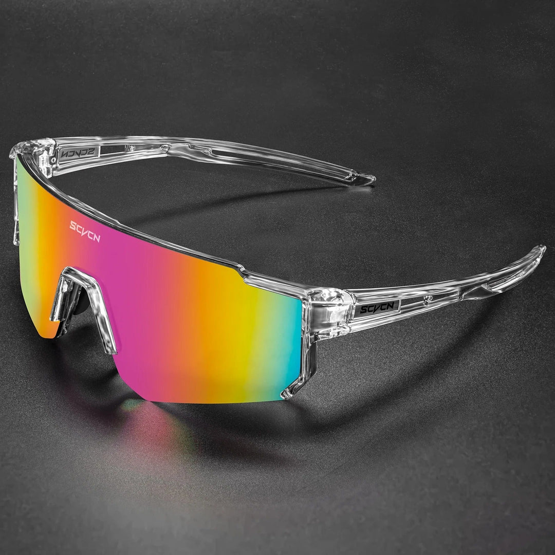 Hochleistungs-Sportsonnenbrille mit UV400 Schutz in frontaler Ansicht, ideal für Outdoor-Aktivitäten.