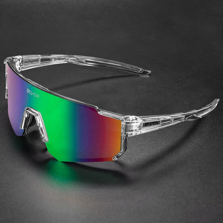 Hochleistungs-Sportsonnenbrille mit UV400 Schutz in frontaler Ansicht, ideal für Outdoor-Aktivitäten.