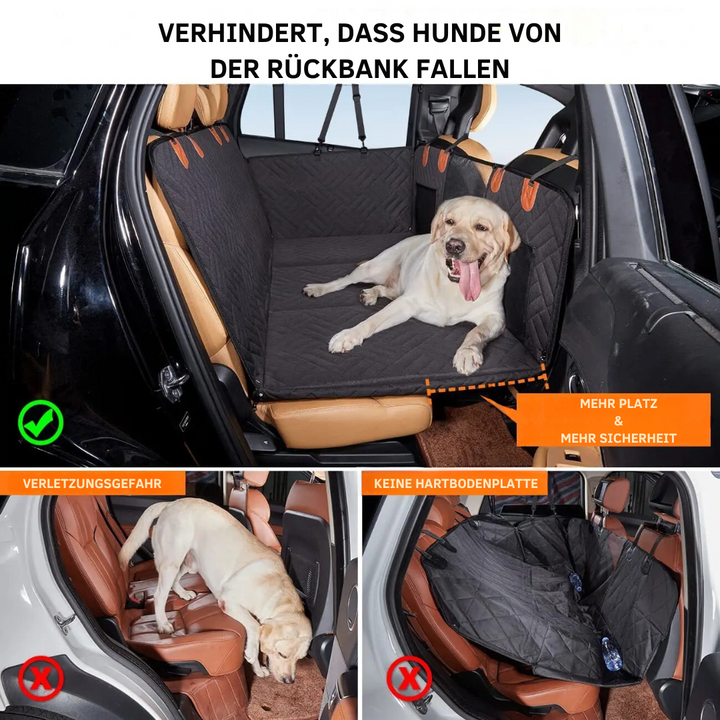 Hunde Autoschutzmatte mit Hartboden, Sicherheitswänden und Memory-Schaum für Komfort und Sauberkeit im Auto.