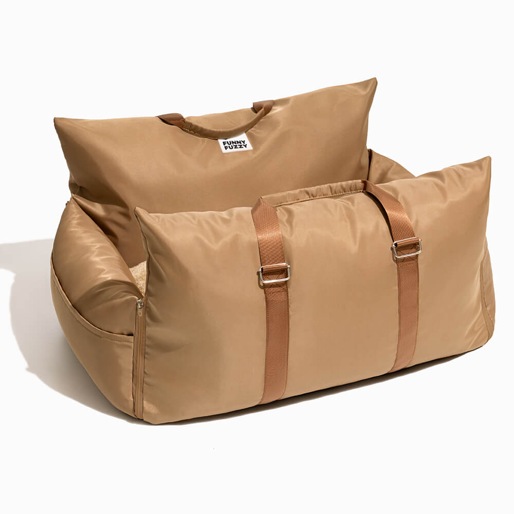 "Hunde-Autositzbett, grau, Einzelsitz, mit verstellbaren Gurten und abnehmbarem Bezug für Sicherheit und Komfort."