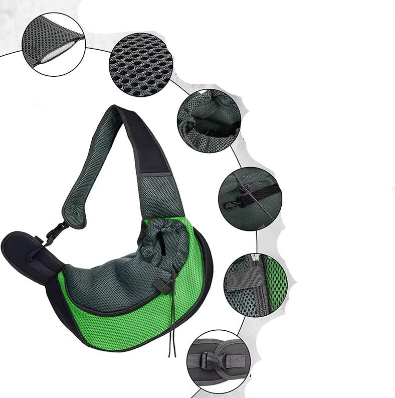 "Hunde-Tragetasche: graue, atmungsaktive Schultertasche mit gepolsterten Gurten für maximalen Komfort unterwegs."