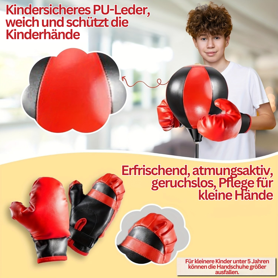 "Junior Boxsack-Set für Kinder, höhenverstellbar, mit Handschuhen, rot-schwarz, sportlicher Spaß für drinnen und draußen."