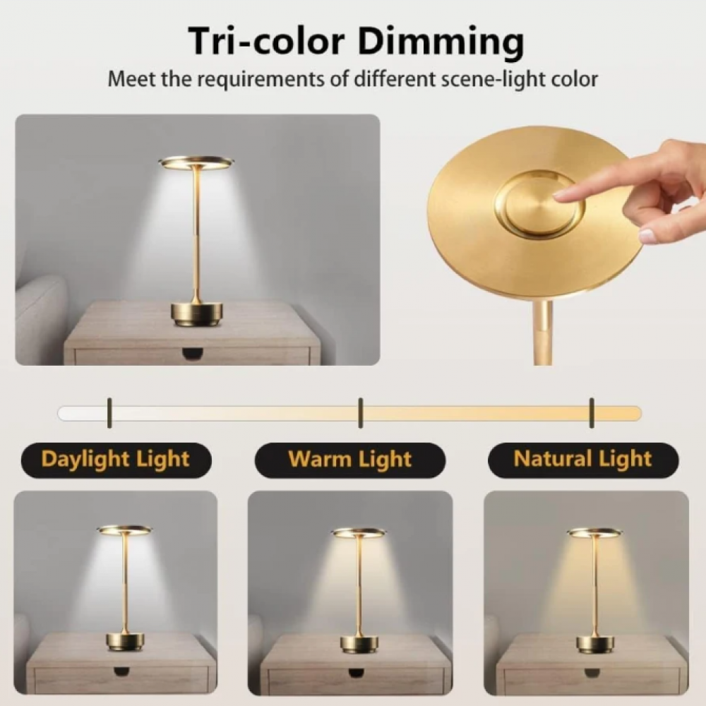 "Kabellose, dimmbare Luxus-LED-Tischlampe aus Aluminium mit modernem Design, ideal für stilvolle Raumbeleuchtung."