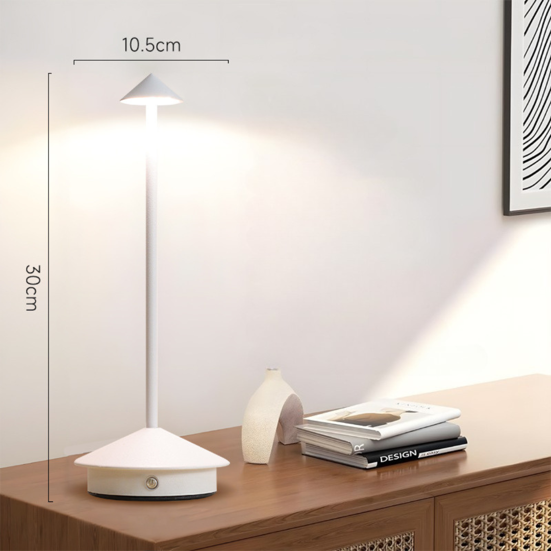 "Kabellose LED Tischlampe mit dimmbarem Touchlicht und modernem Design, ideal für flexible, stilvolle Beleuchtung."